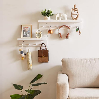 Wood Coat Hook with Wall-Mounted Shelf,23.62in Entryway Wall Hanging Shelf,for Bathroom, Kitchen,Coat Towel Key Organizer White YD-WS0260W
