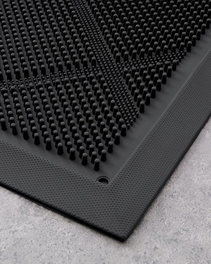 DEXI Front Door Mats Outside Entrance, 17x36 Rubber Waterproof Dirt Trapping Entry Mat for Entryway, Heavy Duty Non-Slip Low-Profile Welcome Doormat All Weather for Patio, Black