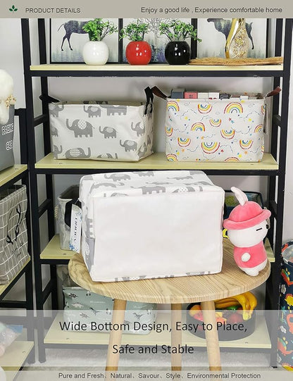 Rectangular Folding Laundry Basket, waterproof Canvas Basket,gift basket,Suitable for children's room,Office,Clothes,Toys Storage (Grey Elephant)