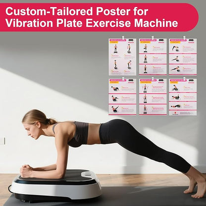 Vibration Plate Exercise Machine Poster - Upgraded 6 Workout Guidance & 10 Pcs Planner & 10 Pcs Double-Sided Clips, Comprehensive Whole Body Wave Vibrating Workout Chart, Pink