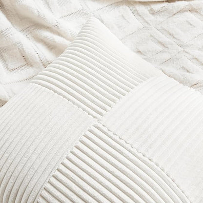 Fancy Homi 2 Packs Cream White Samll Decorative Throw Pillow Covers 14x14 Inch with for Couch Bed Sofa, Rustic Farmhouse Boho Home Decor, Soft Corss Patchwork Corduroy Square Cushion Case 35x35 cm