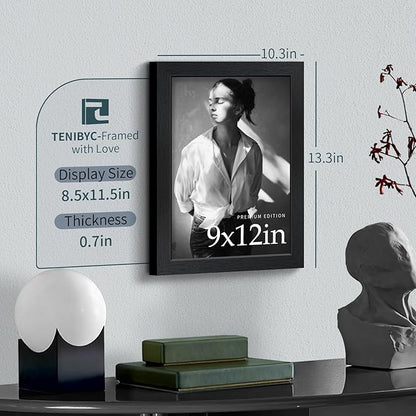 9x12 Frame 3 Pack - Black Woodgrain, 9 x 12 Picture Frame with HD Tempered Glass, Table or Wall Display