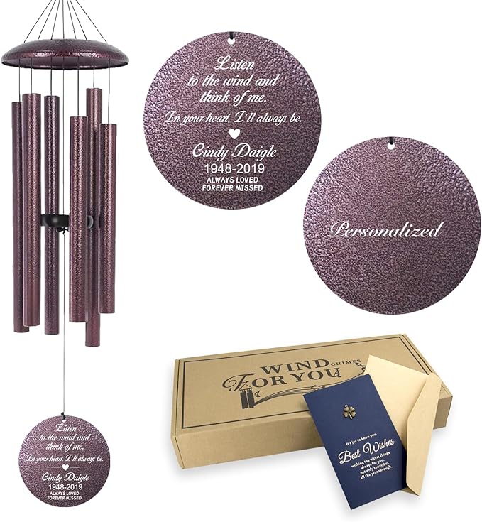 ASTARIN 36" Large Deep Tone Personalized Sympathy Wind Chimes, Memorial Wind Chime for Loss of Mother Father Loved One, Bereavement Gifts Decor Outdoor Patio Garden Graveyard(Produced in USA)