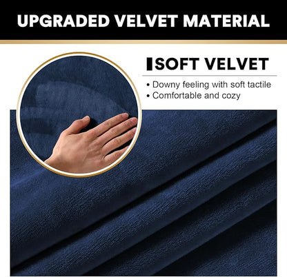 PrinceDeco Sectional Couch Covers 4 Pieces Couch Covers for Sofa Velvet Separate Couch Cover L Shape for Left/Right Chaise(3 Seater + 1 Chaise,Navy)