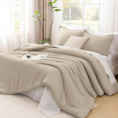 Litanika Khaki Comforter Set King Size, 3 Pieces Solid Bedding Comforter Set, All Season Down Alternative Bed Set (104x90In Comforter & 2 Pillowcases)