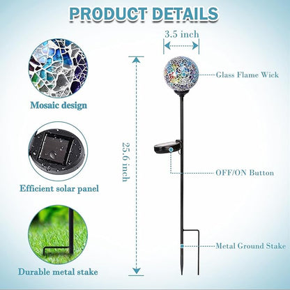 Solar Garden Lights Outdoor Decorative - Solar Gazing Ball Mosaic Garden Stakes Decorative Waterproof Outdoor Lights for Pathway Yard Lawn Decoration Multi