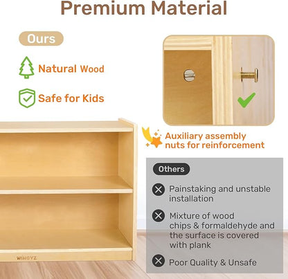 wingyz Wooden Storage Cabinet, 2-Tier Kids Toy Storage Organizer, Spacious Montessori Kids Bookshelf, Toy Shelf Storage Organizer for Playroom Classroom Nursery Study Room Living Room
