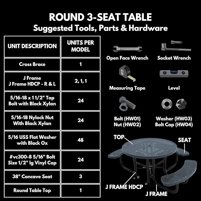 Heavy-Duty Portable Outdoor Picnic Table with Umbrella Hole, Punched Steel Patio Dining Furniture Made in America (46" Round Top, Yellow)