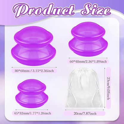 TrelaCo 6 Pcs Cupping Kit for Massage Therapy 3 Sizes Silicone Cupping Set Chinese Massage Therapy for Studio Household Cellulite Joint Pain Muscle Pain(Clear Purple)