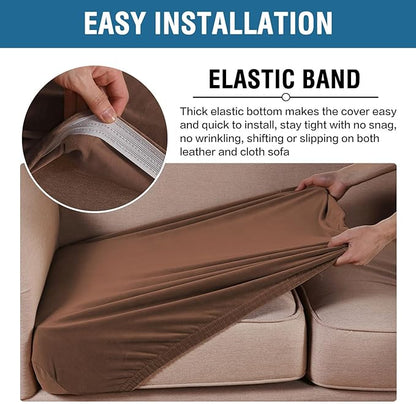 H.VERSAILTEX Velvet Stretch Couch Cushion Cover Plush Cushion Slipcover for Chair Cushion Furniture Protector Seat Cushion Sofa Cover (1 Piece Armchair Cushion Covers, Caramel)