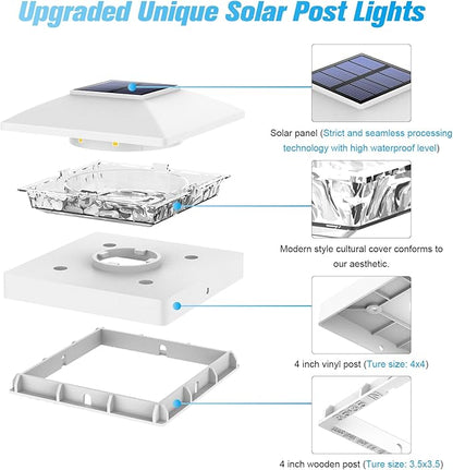 VOLISUN 4x4 Solar Post Cap Light 12pack,Solar Fence - Cap Lights Outdoor Waterproof for Wooden/Vinyl Post,White Deck Post Cap Light Solar Powered with Warm White for Garden/Patio/Porch