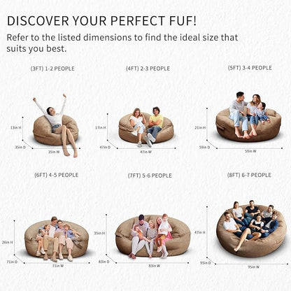 Bean Bag Chair for Adults 8FT,Soft Removable Cover for Teens/Girls Bedroom,Fluffy Giant Round Floor Beanbag Lounger Chairs (No Filler,Tan)