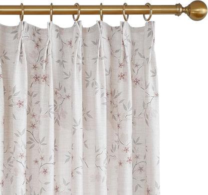 Pink Floral Pinch Pleated Linen Curtains - 2 Panels of Privacy Light-Filtering Printed Curtains Suitable for Dining Rooms and Farmhouses.72 Inches Wide by 96 Inches Long