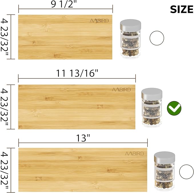 AMBIRD Bamboo Spice Drawer Organizer with Non-slip Mat,4 Tier - 2 Set Jar Spice Rack Tray From 12''to 24'',Hold up 48 Jars Seasoning Organizer for Kitchen,Cabinet,Drawers,Countertop