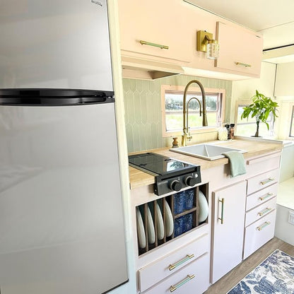 RecPro 10 Cu Ft 12V RV Refrigerator | Black Frost-Free Fridge with Freezer | Double Door, Adjustable Shelves, Reversible Door, Built-In Lock | 23.5”W x 26”D x 59”H | Off-Grid & Dry Camping Ready