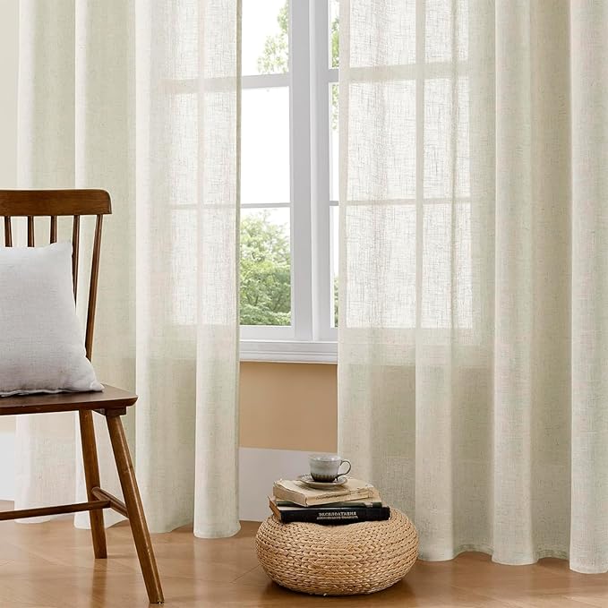 Joydeco Linen Curtains 84 Inch Length 2 Panel Sets,Light Filtering Curtains for Bedroom 52 Inch Wide Living Room Drapes with Back Tabs & Rod Pockets (W52 x L84 Inch, Beige)