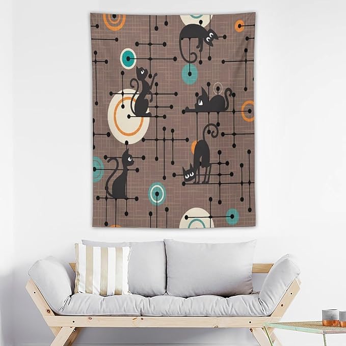 ICMOLYYENLO Boho Medieval Cat Tapestry, Abstract Atomic Starburst Geometric Aesthetic Art Wall Hanging For Bedroom Living Room Dormitory 50x60 Inches