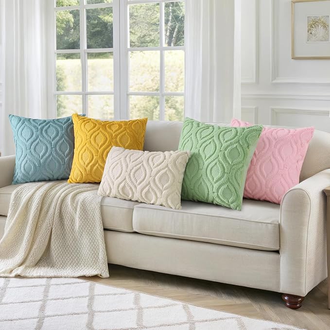 decorUhome Fall Throw Pillow Covers 12x20 Inch Set of 2, Soft Plush Decorative Faux Fur Beige Solid Couch Pillow Covers, Accent Farmhouse Neutral Lumbar Euro Pillow Cases for Sofa Bed Living Room