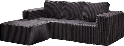 Hobestluk Modular Sectional Sofa Memory Foam Couch Oversized Sectional Sofa 3-Seater with Chaise Cloud Couch with Removable Cover L Shape Sofa for Living Room (Strip Grey, 3-Seater with Chaise)