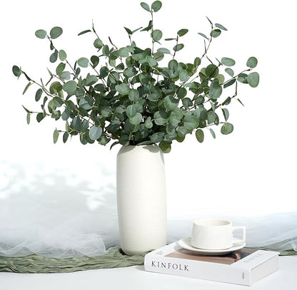 6Pcs Faux Eucalyptus Stems, 27" Artificial Eucalyptus Plants with White Frosted Coating, Fake Eucalyptus Decor Silk Greenery Leaves for Wedding Bouquets Home Decor DIY Floral Arrangements