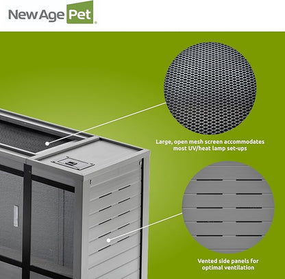 New Age Pet ECOFLEX 60-Inch Mojave Reptile Lounge in Grey- Durable, Moisture-Resistant Wood Plastic Composite Habitat with Vented Side Panels, Removable Sliding Glass Doors & Lock