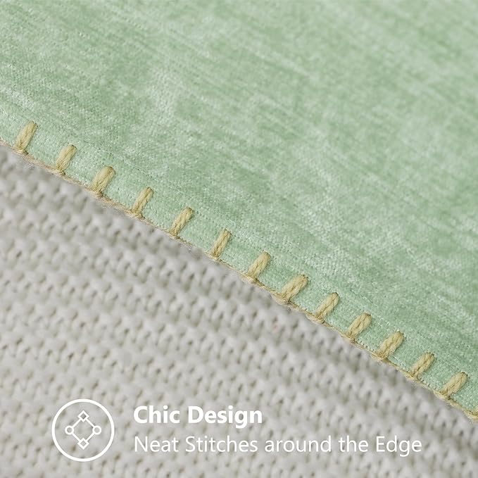 decorUhome Chenille Soft Throw Pillow Covers 12x20 Set of 2, Lumbar Velvet Farmhouse Neutral Decorative Euro Pillow Covers with Stitched Edge for Couch Sofa Bed Home Decor, Sage Green