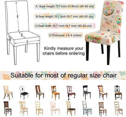 JQinHome Easter Chair Covers Set of 6,High Stretch Removable Washable Chair Seat Protector Cover for Easter Decoration-Easter Theme Decor with Easter Egg Basket