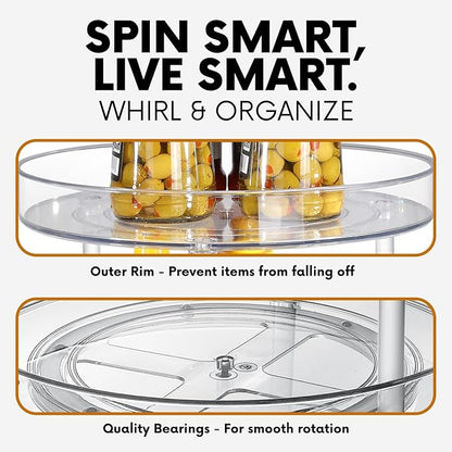 Clear Lazy Susan Organizer, Spice Rack Kitchen Cabinet Turntable, Pantry and Fridge Rotating Storage, Makeup Vanity for Skincare, Perfume, Cosmetic Dresser