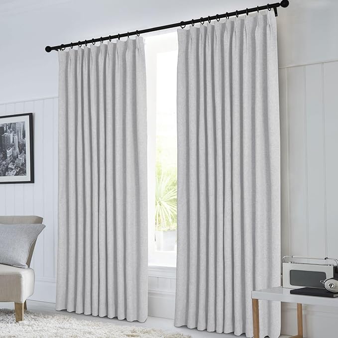Macochico 100% Blackout Silver Grey Linen Curtains 84 Inches Long Pinch Pleated Burlap Curtains for Bedroom Living Room Farmhouse Nursery Thermal Window Panels with Tieback 72”Wx84”L 1 Panel