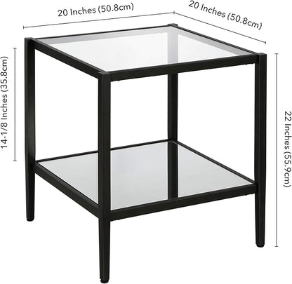 Henn&Hart 20" Wide Square Side Table with Mirror Shelf in Blackened Bronze, Table for Living Room, Bedroom