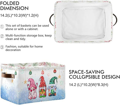 Storage Basket Gnomes Christmas Cube Storage Bins Organizer Bag Collapsible Closet Shelf Baskets with handle for Baby Cloth Pet Toy Book 14.2×10.2×8.3 IN