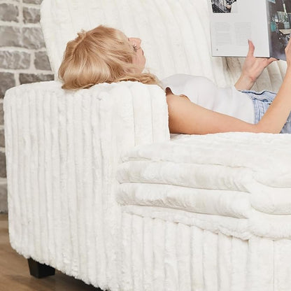 Belffin Plush Corduroy Modular Sectional Sofa with Pull Out Bed Convertible Small Sectional Corner Couch for Living Room White Couch