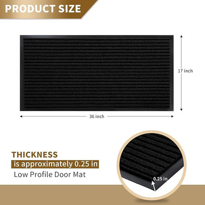 Yimobra Front Door Mat Outdoor Indoor Entrance, 100% Waterproof All-Season All Weather Doormat, Welcome Matt Outside Entry, Non Slip, Low Profile, Heavy Duty Patio Porch Floor Mats,36 x 17,Black