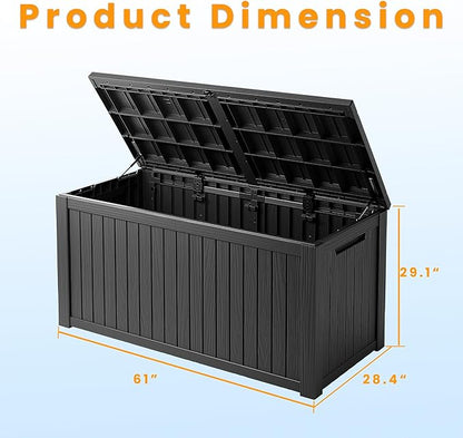 180 Gallon Double-Wall Resin Deck Box - Lockable Waterproof Outdoor Storage Box, 1000lbs Capacity & Doubles as Seating for Patio Furniture, Garden Tools, Pool Accessoriess (Black)