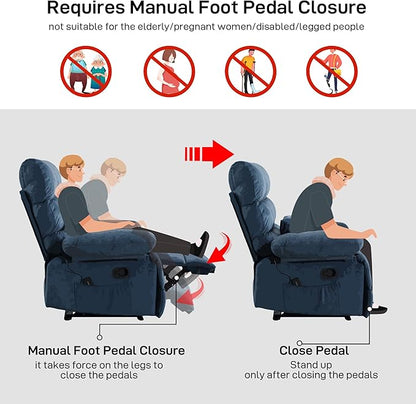 Oversized Recliner Chair Extra Wide Large Recliner for Adults 350lbs with Lumbar Support Pillow Nursery Chair Living Room (Manual, GREY-6002)