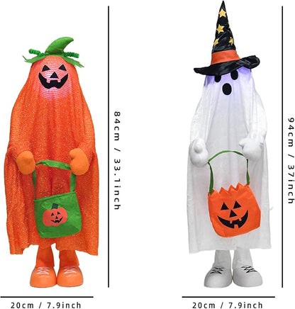 37" Front Porch Light up Halloween Ghost Figure Décor, Kit Standing Trick or Treat Indoor and Outdoor Decorations-Start