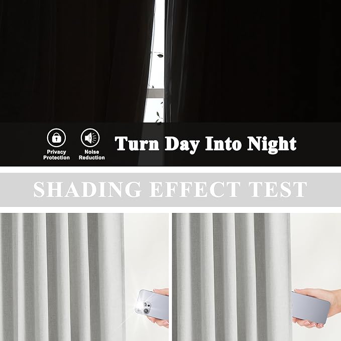 Vision Home Light Grey Pinch Pleated Full Blackout Curtains Linen Blended 60" Wide Thermal Insulated Window Panels 84 inch for Bedroom Living Room Darkening Pleat Drapes with Hooks Back Tab 60"Wx84Lx1
