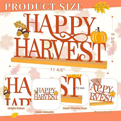 COCHIE Metal Happy Harvest Sign, Orange Fall Decorations for Home, Office, Shelf, Mantel, Indoor, Autumn Pumpkin Decoration, Hello Fall Leave Decor (Harvest)
