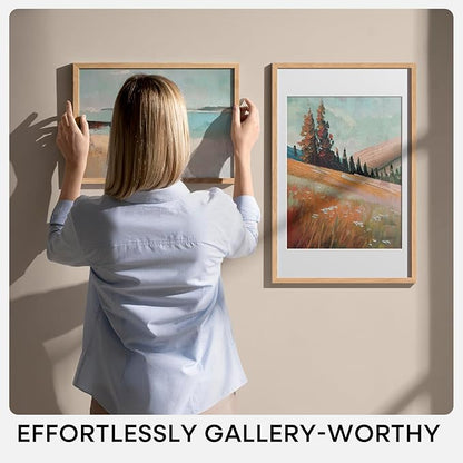 Homeforia 12x16 Wood Frame, High End Natural Oak 12x16 Light Wooden Picture Frame with Mat 9x12, 12 x 16 Poster Frames Matted to 9 by 12 Photo, 16x12 Hanging Frames, Tempered Glass, Wall Kit, Set of 1