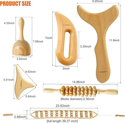 AiRelax 6 in 1 Wood Therapy Massage Tools,Lymphatic Drainage Massager Maderoterapia Kit Colombiana for Body Shaping,Body Sculpting Massage kit Tools