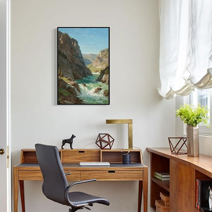 Natural mountain stream scenery poster suitable for bedroom beautiful blue sky flowing river scenery suitable for living room dormitory office