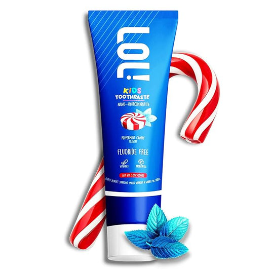 LOL Kid Toothpaste Fluoride Free, Nano Hydroxyapatite Toothpaste Kids, Probiotics & Xylitol Tooth Paste Kids | Remineralizing | Natural | Plant-Based Foam | Pasta De Dientes para Niños (Peppermint)