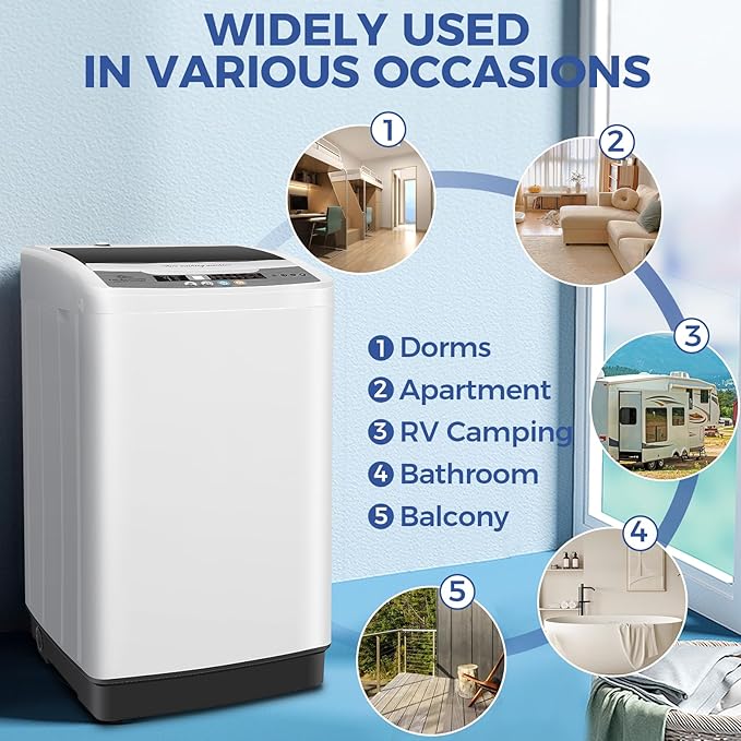Nictemaw Portable Washing Machine, 20Lbs Capacity Full-Automatic Portable Washer Machine, 2.8Cu.ft Washer and Dryer Combo with 10 Programs 8 Water Levels for Apartment, Dorms, RV