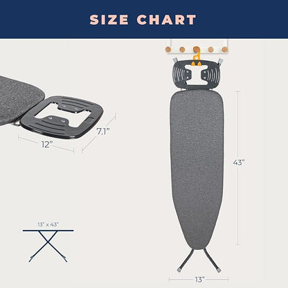 Ironing Board with Iron Rest, Iron Board with 3 Layers Extra Thick Cover, Compact and Space Saver Foldable Ironing Board, Adjustable Height, Easy Storage with Smart Hanger and Lightweight Design
