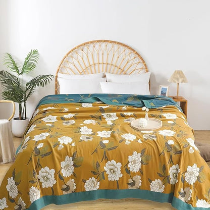 Boho Throw Blanket for Bed - 100% Pure Cotton Ultra Soft Rustic Quilt - Farmhouse Decor Bed Blankets, All Season Rustic Throw for Sofa Couch Chair(60"×80", Flower Branch 2)