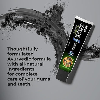 Jagat Activated Charcoal Toothpaste, Teeth Whitening Mint Flavor Toothpaste, Fluoride Free Natural, Removes Plaque, No Artificial Colors, BPA Free, Gum Cure, Vegan - Pack of 3 (4.4 OZ X 3 Tubes)