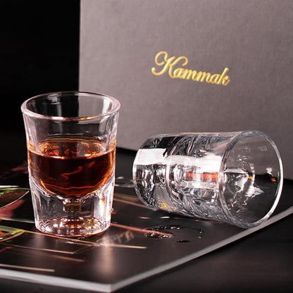 KAMMAK 2 Pack Shot Glasses Bulk 2.5oz Cool Shot Glasses with Heavy Base for Whiskey, Vodka in Bar And Party Gifts for Men, Whisky Lovers, Wedding, Anniversary, Birthday