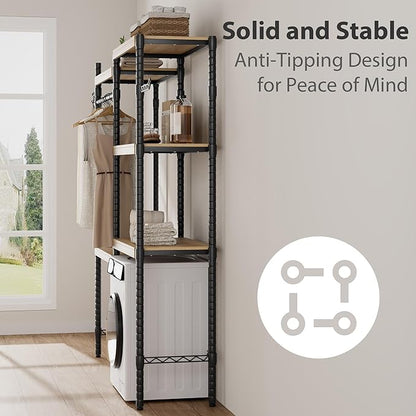 Double Row Over Washer and Dryer Storage Shelves, Laundry Room Organization and Storage, Heavy Duty Laundry Room Shelves, with Adjustable Height, 5-Tier