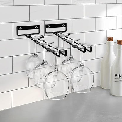 Sorbus Wine Glass Holder - 12 Inch Wall Mounted Wine Glass Rack for Under Cabinet Organization and Storage - Kitchen Shelves for Home Bar Holds Up to 4 Stemware Wine Glasses Each, 8 Total (2 Pack)