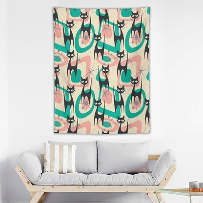 ICMOLYYENLO Boho Medieval Cat Tapestry, Abstract Atomic Starburst Geometric Aesthetic Art Wall Hanging For Bedroom Living Room Dormitory 50x60 Inches